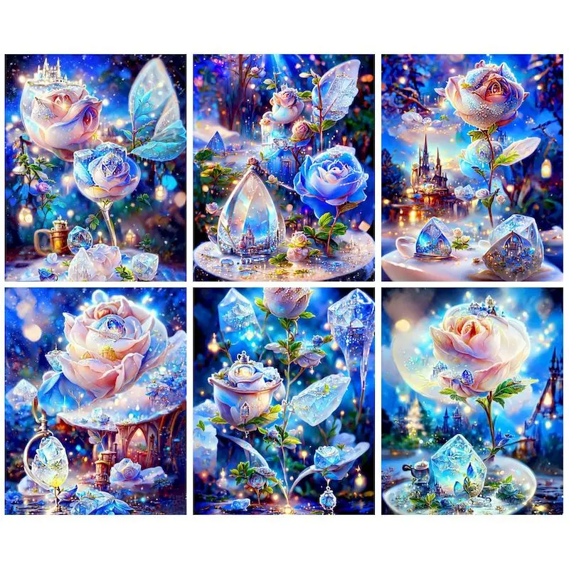 

CHENISTORY 5d Diamond Painting Rose Flower Cross Stitch Diamond Embroidery Full Square Round Rhinestones Mosaic Handicraft Wall