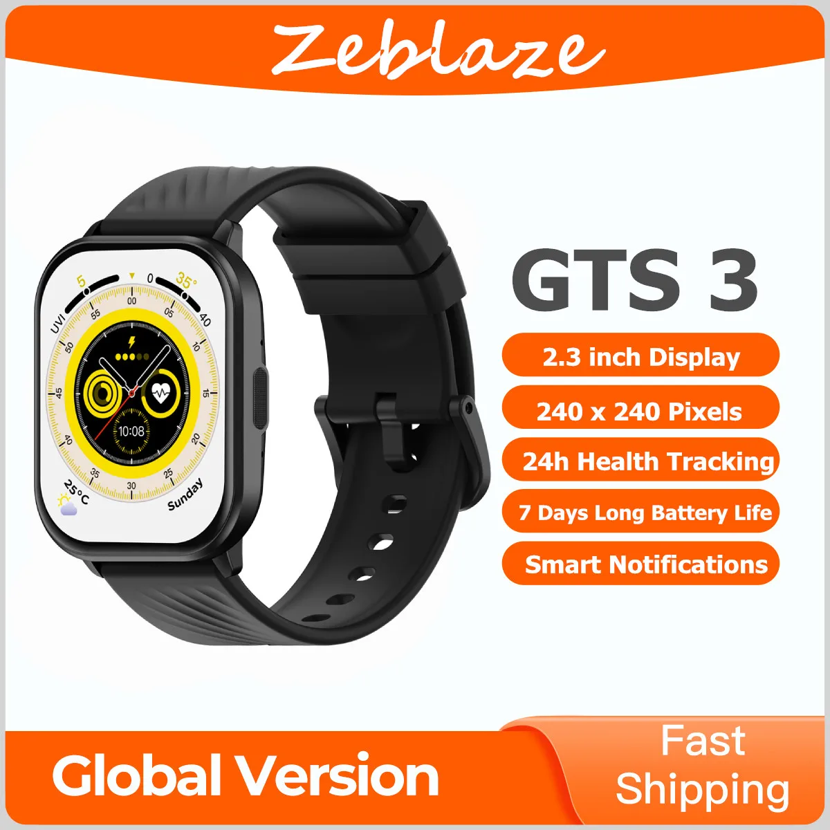 Zeblaze GTS 3 Ultra-large 2.03 inch HD Display Voice Calling HiFi bluetooth Phone Calls Health and Fitness Tracking Smart Watch