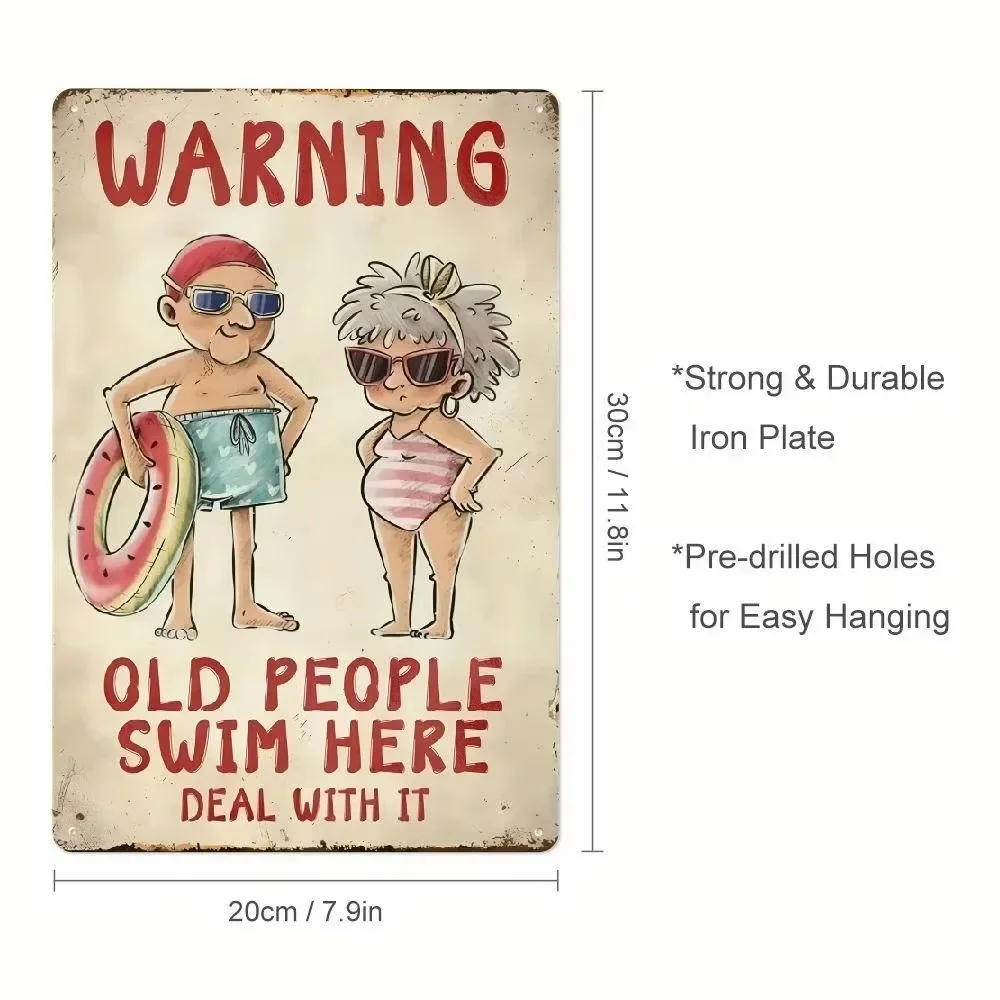 علامة معدنية "كبار السن يطفو هنا" - لوحة فنية جدارية ريفية وروح الدعابة، مثالية للديكور الداخلي/الخارجي في البار، كهف المنزل والرجل، #3