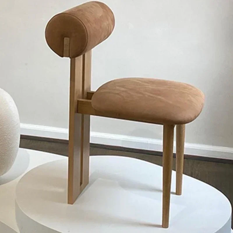 Nordic Retro Solid Wood Makeup Chair with Backrest High Quality Leisure Dining Table and Stool Set for Cafe