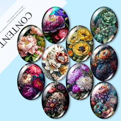 Beauty Golden&Black style patterns Flowers 10pcs 13x18mm/18x25mm/30x40mm Oval photo glass cabochon demo flat back Making finding