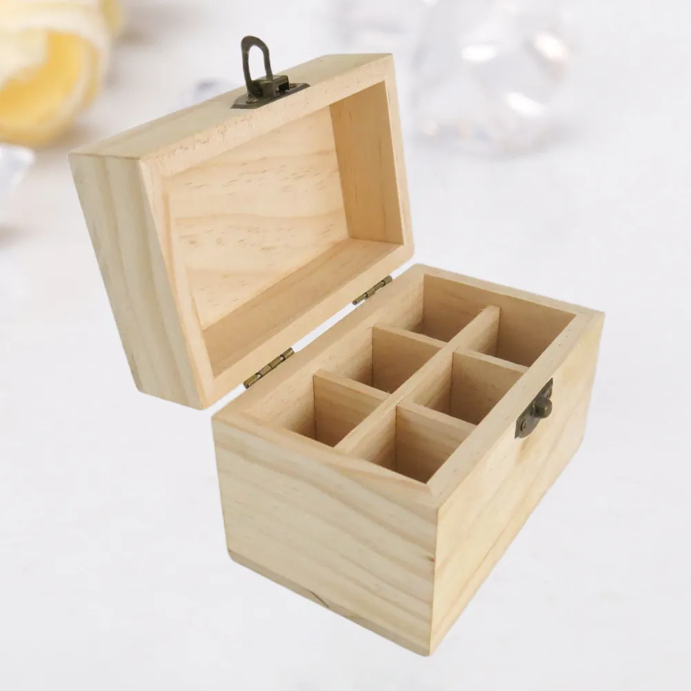 Wooden Flip Top Essential Oil Box 6 Grids Organizer Storage Case Desktop Holder for Aromatherapy Perfume