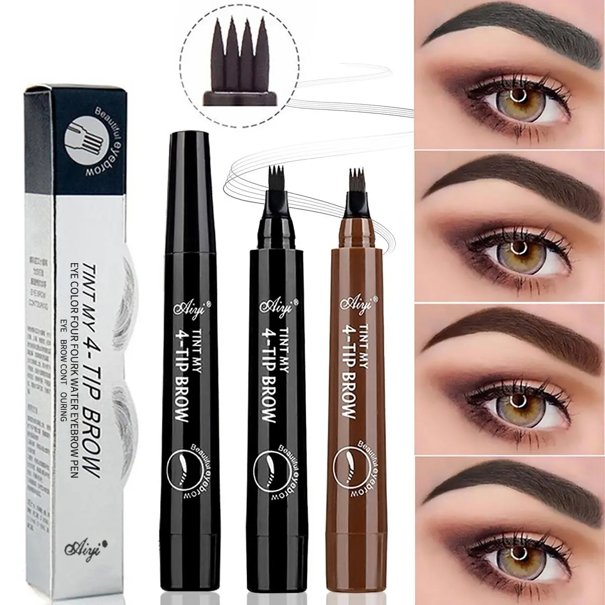 Four-pronged eyebrow pencil,waterproof,long-lasting,non-decoloring,four-pronged wild eyebrow pencil,liquid water eyebrow pencil