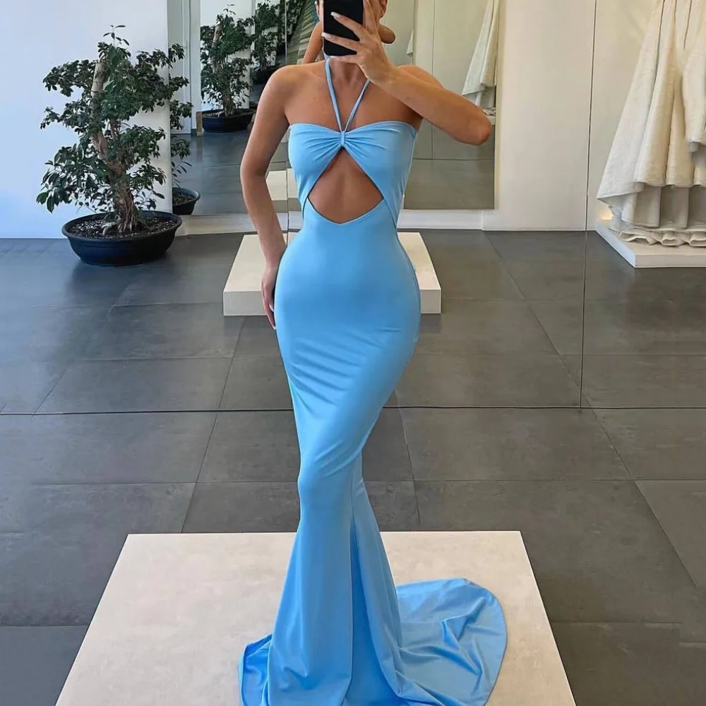 Camellia Sexy Trumpet Party Dresses Sweetheart Neck Halter Gowns Sleeveless New Arrival Prom Dress فساتين سهرة