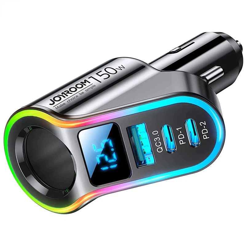 

150 Вт 4 в 1 Автомобильное зарядное устройство USB для прикуривателя, PD3.0 и QC3.0 30 Вт Супер быстрое автомобильное зарядное устройство USB C для iPhone Samsung