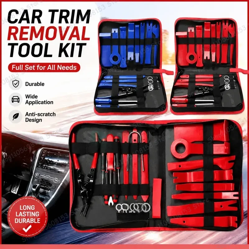 19-piece universal automotive sound system, dashboard, interior trim, and door panel removal & modification tool set