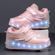 Boys Girls kids USB rechargeable luminous casual sneakers LED light wheel outdoor parkour roller skates sport