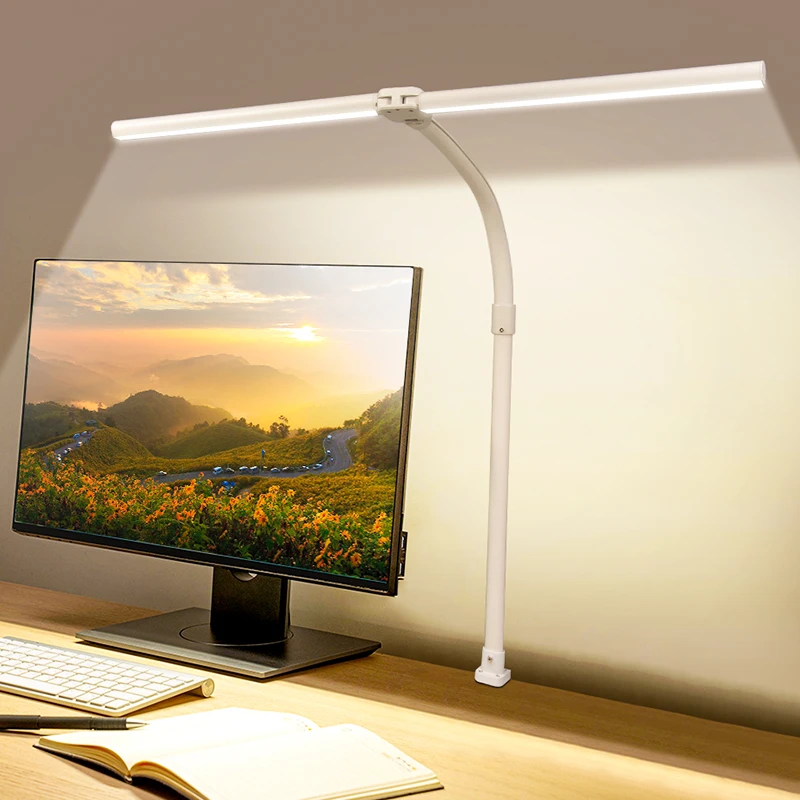 LAOPAO Double Head LED Desk Lamp EU/US Architect Desk Lamps Office 24W Brightest 5Color Modes and 5 Dimmable Eye Protection lamp