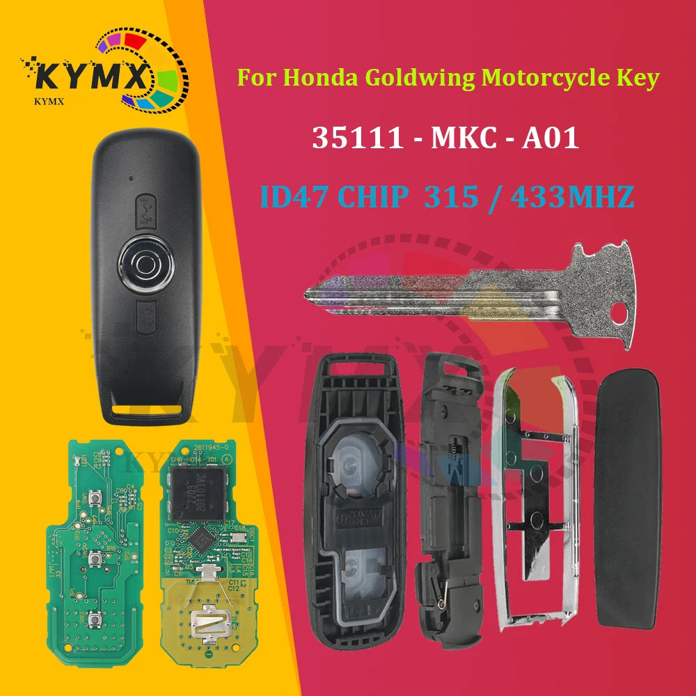

KYMX 315/433MHZ ID47 Chip for GL1800 2018 2019 2020 Honda Goldwing Motorcycle Smart Key No Logo 35010-MKC-EC4 35111-MKC-A01
