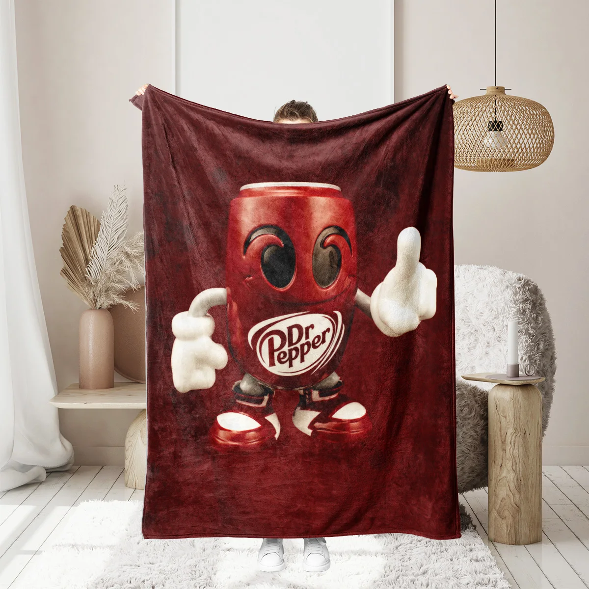 1pc Dr. Pepper red printed blanket, thickened flannel, warm, skin-friendly, soft, sofa blanket, bed blanket for all seasons