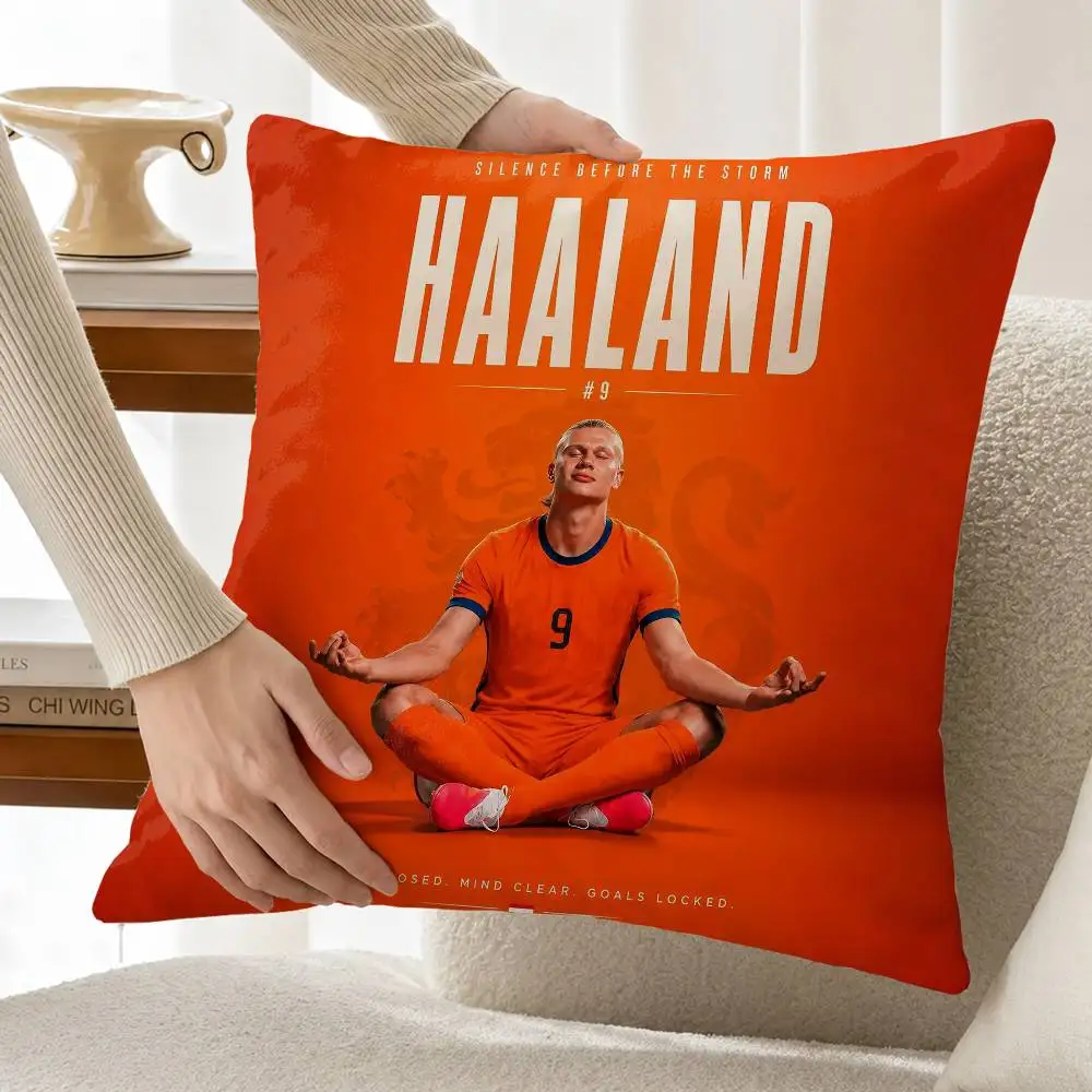 E-Erling H-Haaland Demon-Like Giant Striker Customizable Square Cushion Cover Double Sided Print Pillow Case