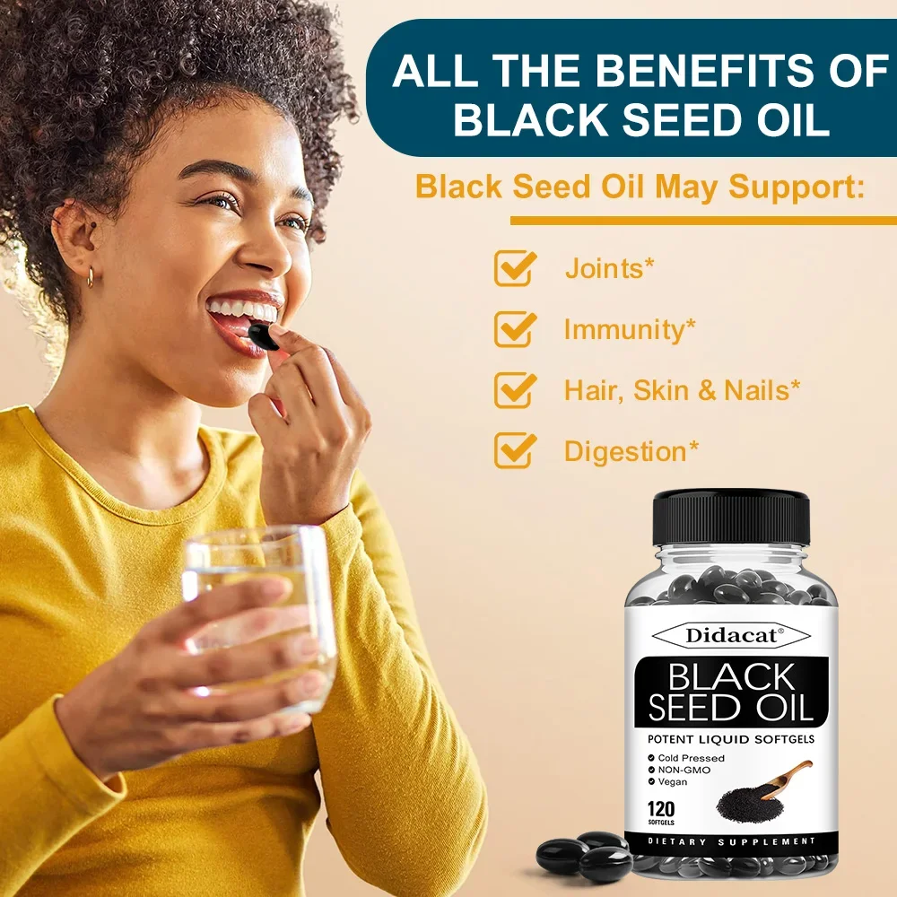 Vegan Black Seed Oil Capsules - Supports Immune, Joint, Digestive, Hair, Skin Health - Non-GMO, Gluten Free Supplement