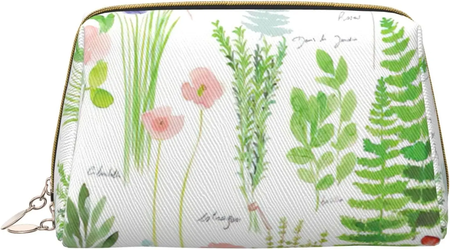 

Springtime Herb Garden Print Leather zipper makeup bag Cosmetic Pouch Travel Organizer Toiletry Clutch