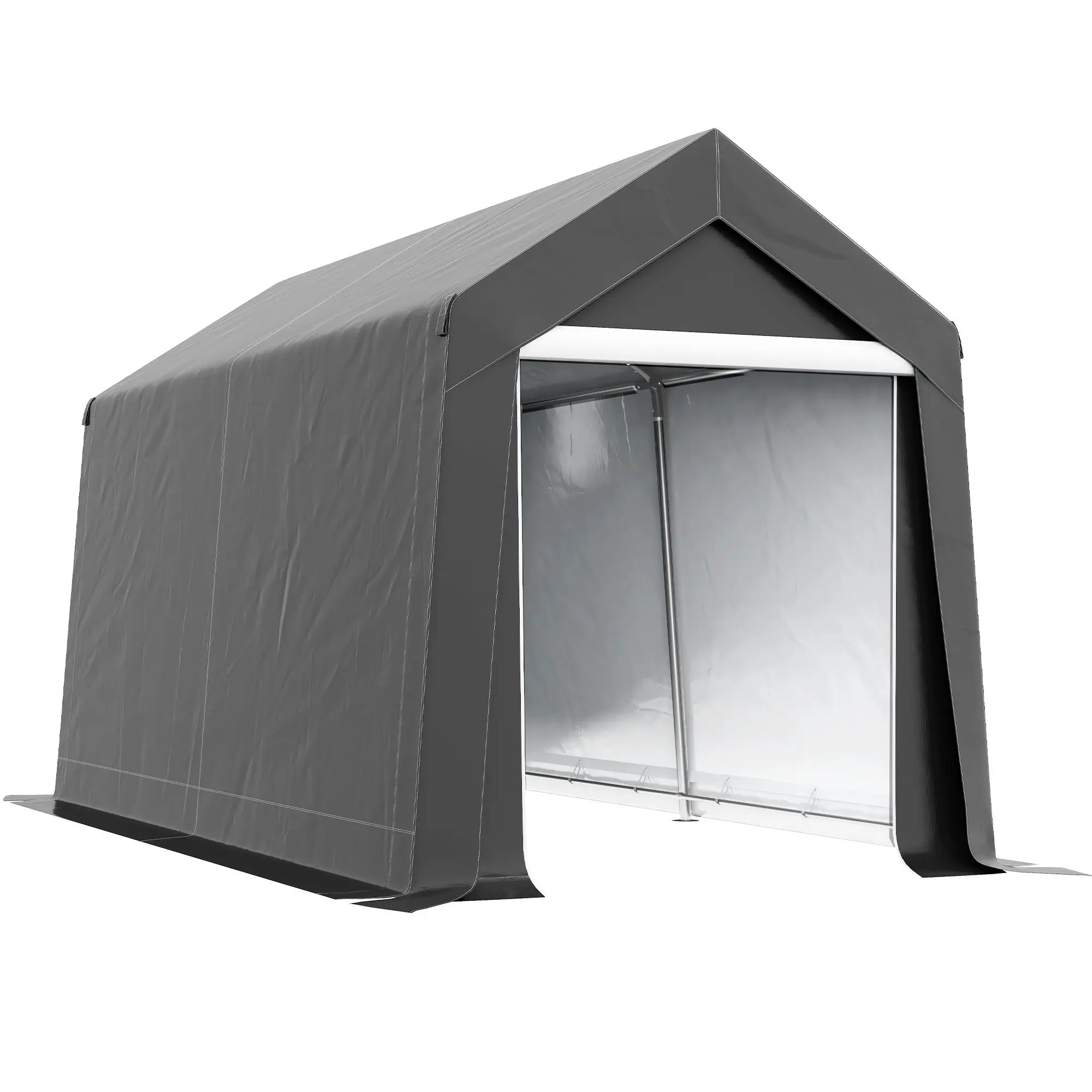 

For Galvanized 7' x 12' Outdoor Storage Tent, Heavy Duty and Waterproof Portable Shed, for Bike, Motorcycle, Tools, Gray