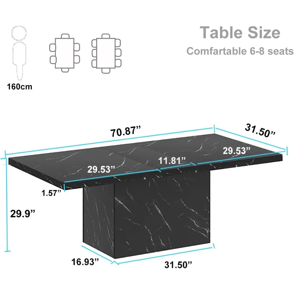 71” Black Dining Table for 6-8, Rectangle Modern Faux Marble Dinner Table, Large Dining Room Table for Kitchen Living Room, Ind