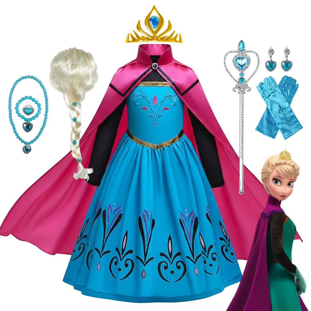 Vestido de Princesa Elsa de Frozen de Disney para Niña, Vestidos para Fiesta de Cumpleaños, Disfraz de Halloween, Ropa de Carnaval, Disfraz Infantil