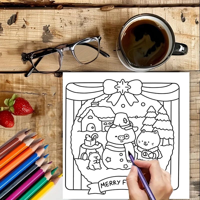 Libro para colorear de estilo navideño borroso de 28 páginas para relajar el estrés |   Libro para colorear con reducción de estrés para relajarse y obsequios