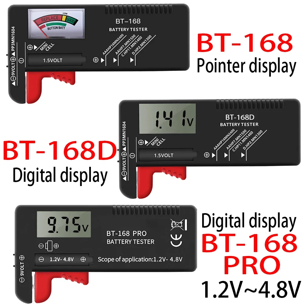 BT-168 AA/AAA/C/D/9V/1.5V Batteries Universal Button Cell Battery Coded Meter Indicate Battery Volt Tester Checker Power Tester