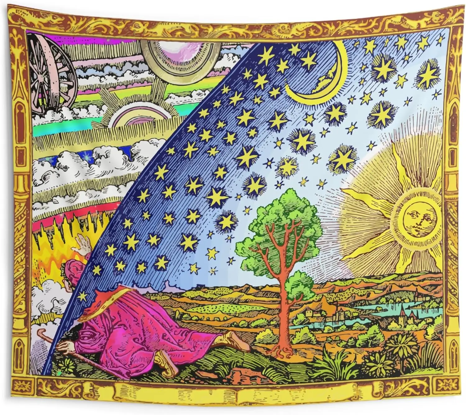 Vintage Bohemian Galaxy Sunset Mural Tapestry Stars Constellation Dream Boho Astrology Wall Hanging Polyester Home Decor