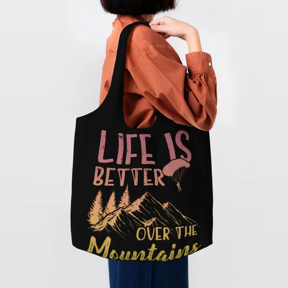 Cute Paragliding Parachuting Shopping Tote Bags Recycling Paraglider Gifts Grocery Canvas Shoulder Shopper Bags Handbags