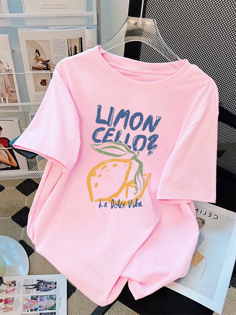 Summer T-Shirts Women Cotton Lemon Fruit Cellos Creative Print Tops O-Neck Comfortable Loose T Shirt All-Match Woman Clothes