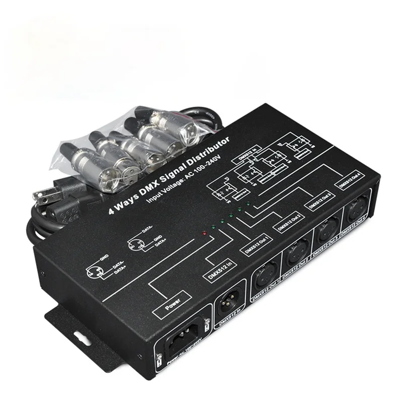 Distributor Sinyal DMX Output Sinyal 4 Saluran Dmx512led Pengendali Lampu Lampu Cerdas Jalur Cccam