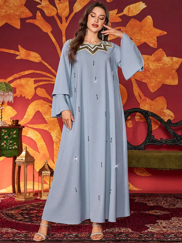 

Ramadan Women Maxi Dress Beaded Abaya Dubai Kaftan Eid Djellaba Islam Clothing Turkey Caftan Marocain Femme Musulmane Robe Gown