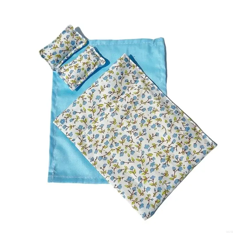 ミニチュア装飾用のシーツ枕キルト付きドールハウス寝室寝具セット