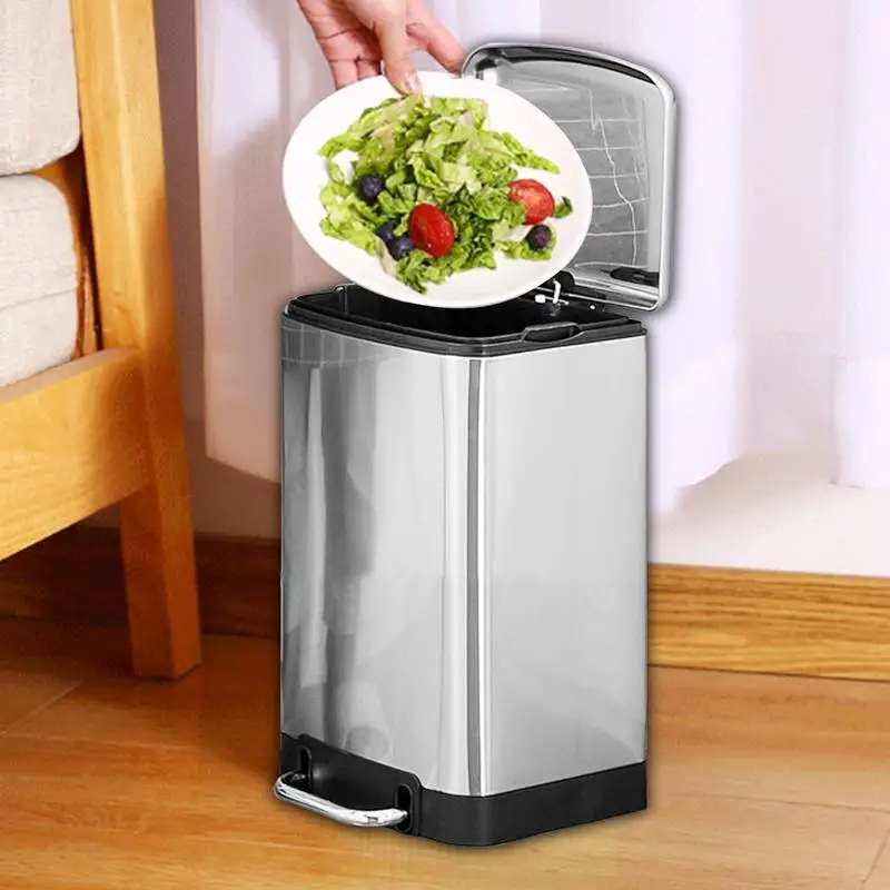 Step On Kitchen Waste Bin Waste Basket Step Trash Bin Garbage Can Stainless Steel Waste Bin With Lid Large Capacity Trash Cans