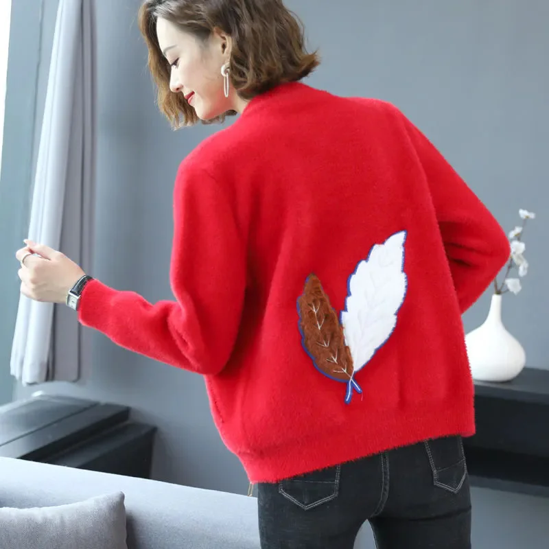 2024Winter Women Thickened Non Shedding Sweater Imitation Mink Fur Knitted Female New Korean Loose Zipper Woolen Cardigan Jacket