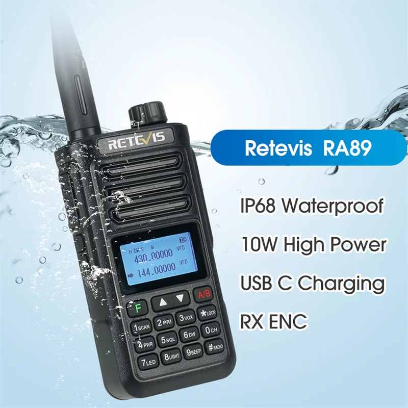 Retevis-UV Dual Band Walkie Talkie Inteligente, Redução de Ruído, IP68 Impermeável, Longo Alcance, Rádio em Dois Sentidos, Portátil USB-C, RA89, 10W