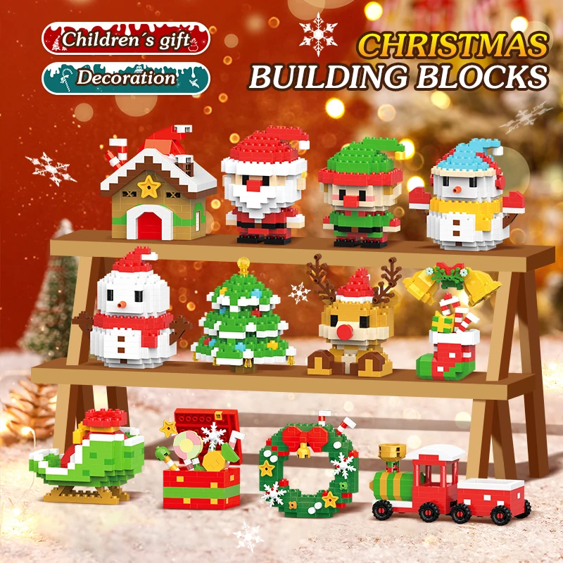 Natale Building Block Babbo Natale Pupazzo di neve Alce Albero Micro Puzzle in mattoni Modello di assemblaggio Decorazione domestica Regalo per