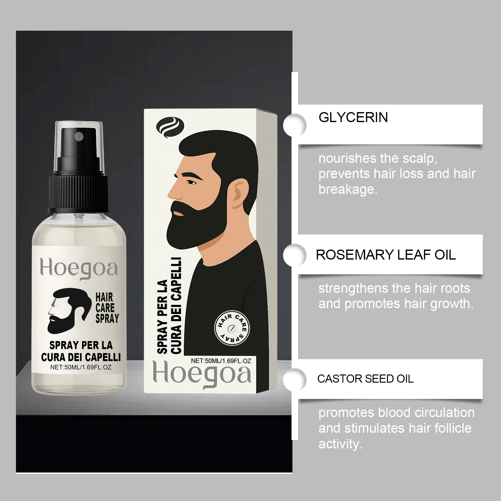 Nourishing Hair Spray Blended with Rosemary Castor Batana Oil Lightweight Non-greasy Moisturizing Repair Damaged Hair Care Spray