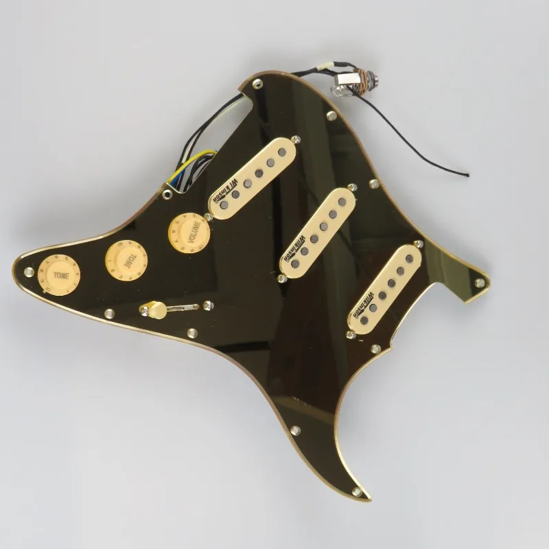 Best Offer Prewired Wilkinson SSS Pickguard Gold Mirror Loaded Scratch Plate Single Coil Pickups Assembly for ST Strat Guitar