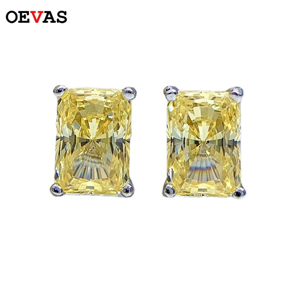 OEVAS 100% 925 Sterling Silver Sparkling 5*7mm Yellow Zircon High Carbon Diamond Stud Earrings For Women Party Fine Jewelry Gift