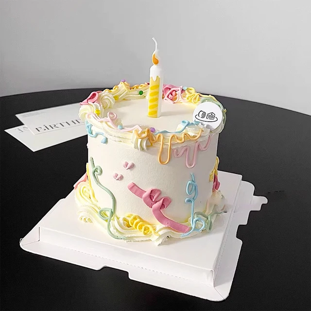 Colored Stripe Flame Happy Birthday Candle Children\'s First Year Party Cake Decoration Netizens Retro Cake Colored Candle