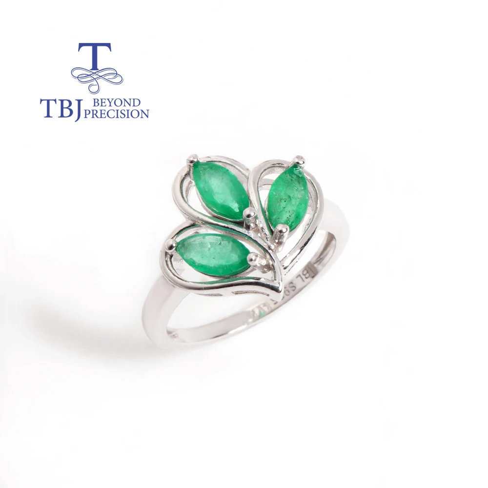 Leaf shape design May Birthstone Natural Emerald S925 Silver Ring Women's anniversaries & Weddings & banquets wear gifts