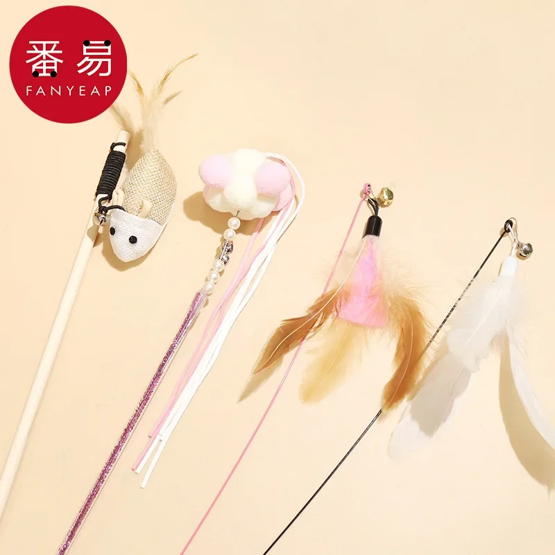 Cat teasing stick A1P49-cat antidote selfP49-hi long pole bell feather kitten biteP49-resistant cat teasing toy supplies