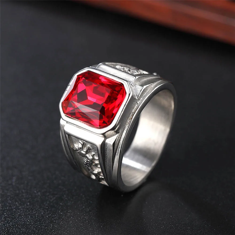 Punk Hip Hop High Quality Charm Big Gemstone Ring Men Women Fashion Stainless Steel Dragon Ring Jewelry Dropshipping Wholesale