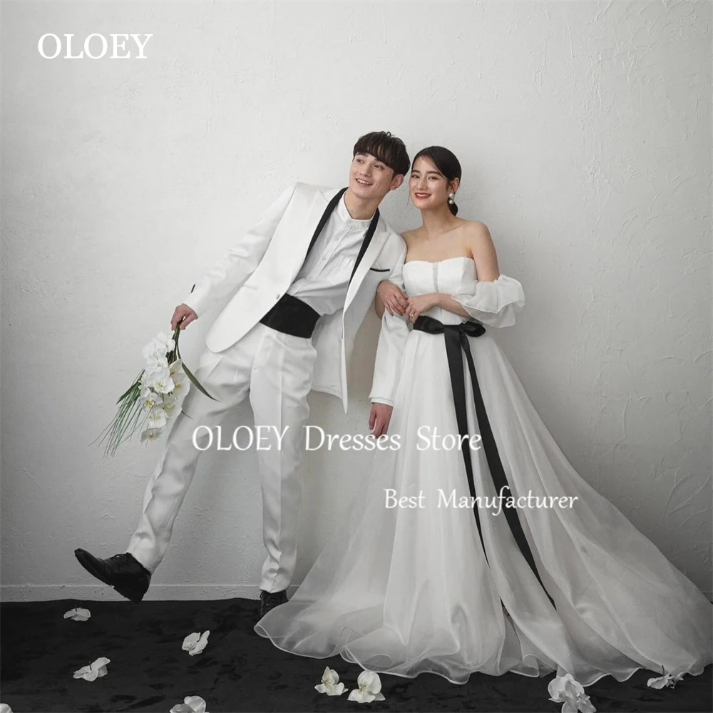 

OLOEY Elegant Ivory A Line Wedding Dress Japan Korea Photoshoot Silk Organza Strapless Bridal Gown Floor Length Corset Customizd