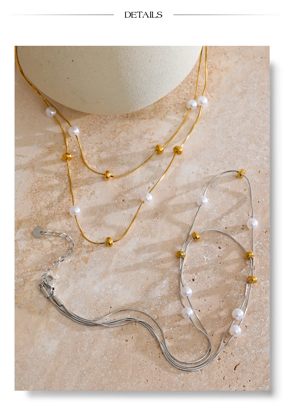Yhpup Edelstahl Doppelschicht Perlen Kette Overlay Halskette für Frauen Beliebte Chic Frauen Koreanische Chic Schmuck Zubehör – Detail 12
