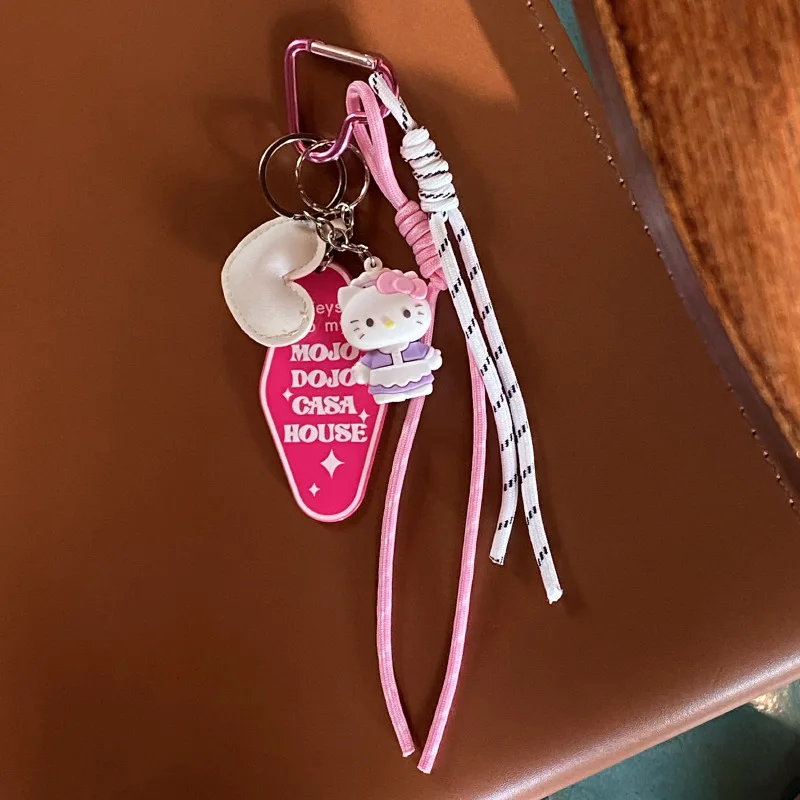 

Sanrio Hello Kitty Keychain Pendant Handmade Woven Rope Ins Colorful Tennis Racket Pendant Bag Keyrings Decoration Birthday Gift