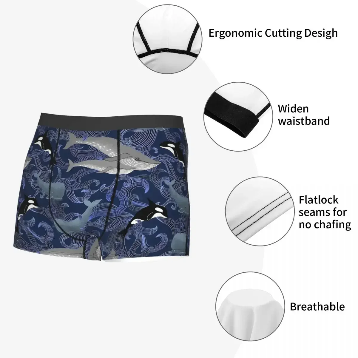 Beautiful Ocean Giants Orcinus Orca Whale Dolphin Underpants Breathbale Panties Man Underwear Shorts Boxer Briefs