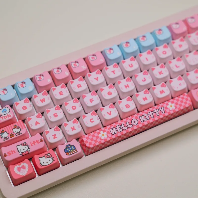 Hello Kitty Keycap Full Set for Mechanical Keyboard Accessories PBT Material 5-Side Dye-Sub OQO Profile Cute Pink Durable KeyCap