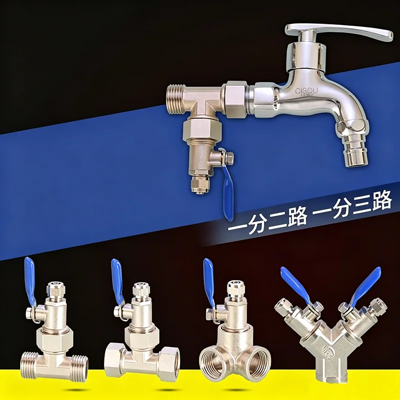 Water Purifier Ball Valve Switch Copper 1/2in-1/4in Pe Pipe Live Joint Elbow Tee Four-Way Machine Connector Water Separator