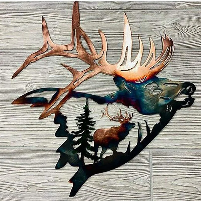 Home Collection Metal Wall Decor, Elk Deer Metal Wall Art Sculpture Silhouette Craft With Rustic Cabin Decor Finish