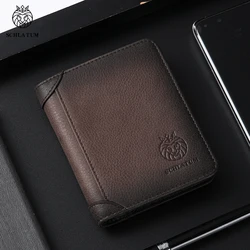 SCHLATUM Genuine Leather Men RFID Blocking short Ultra-thin wallet Retro Large Capacity Credit Card Holder Wallets