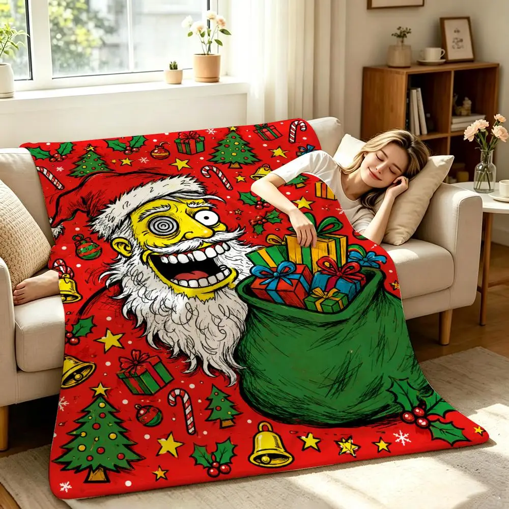 Crazy Santa Gift Carnival Series Throw Soft Warm Flannel Throw Blanket, Multi-use for Sofa Bed Office Nap
