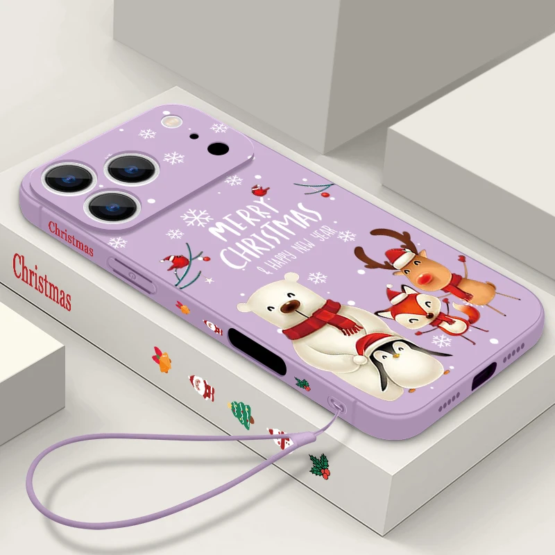 크리스마스 폰 케이스 아이폰 17 프로 맥스용 여우 북극곰 엘크 랜야드 커버 아이폰 16 프로 맥스 15 14 13 12 11 16e 에어용