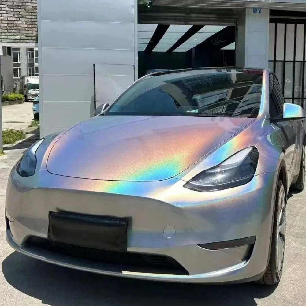 

For Tesla Model Y 2020-2024 Precut PPF Rainbow Laser Gray DIY Color Change Film PET Paint Protection Film Anti-Scratch Resistant